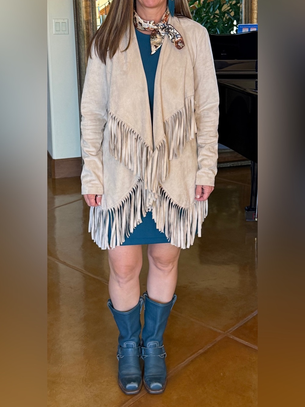 INC International Concepts Fringe Suede-Look Open Drape Jacket
